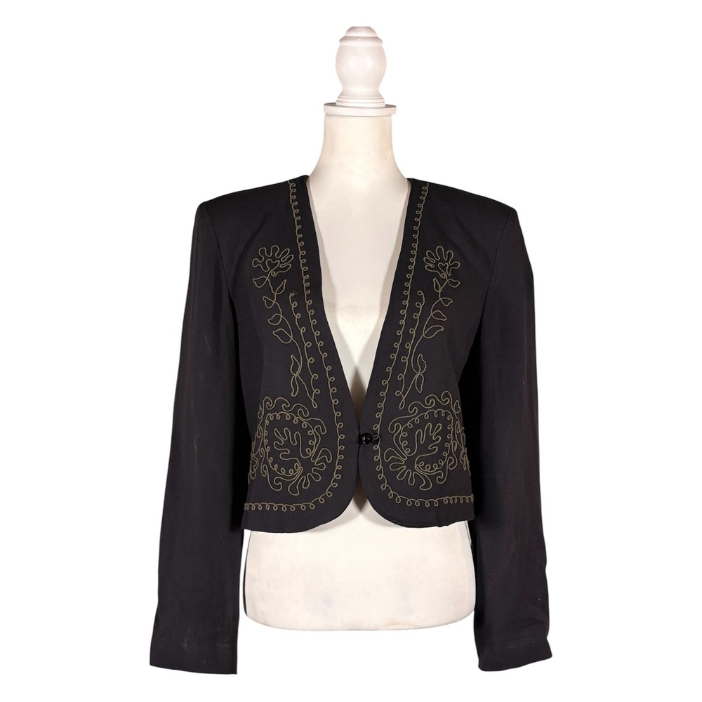 Vintage 90s Cropped Embroidered Blazer M Dark Mori Kei Steampunk Gothic Matador